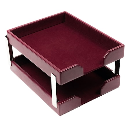 Dacasso Burgundy Bonded Leather Double Letter Trays AG-5222
